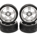 Miscellaneous All 1/10 Touring Wheel /tire Set  High Quality Triple-spoke Wheel (3mm Offset) + Devil Rubber Tire (4pcs) Silver by Correct Model